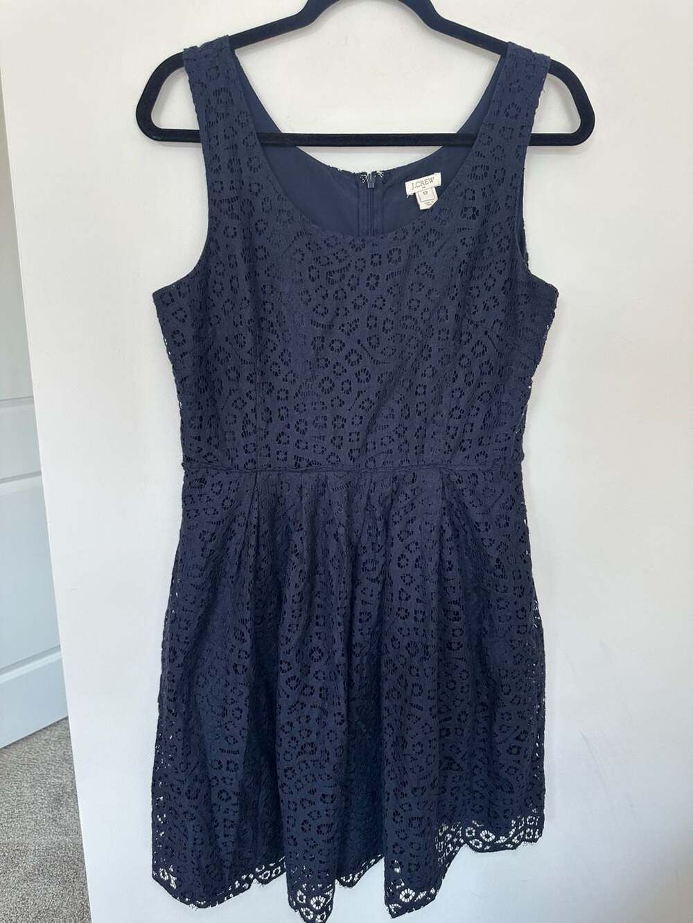 J. Crew Navy Blue Lace Sleeveless Fit and Flare Dress Size 12